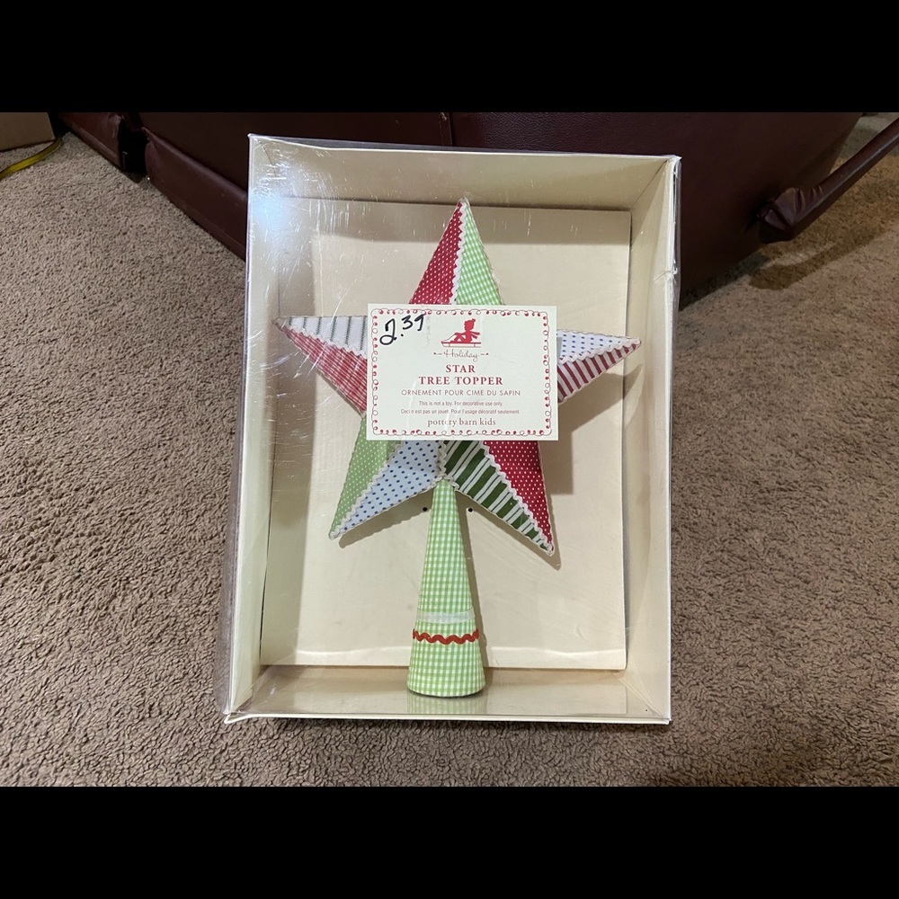 Pottery Barn Kids Holiday Christmas Star Tree Topper Quilted Fabric HTF